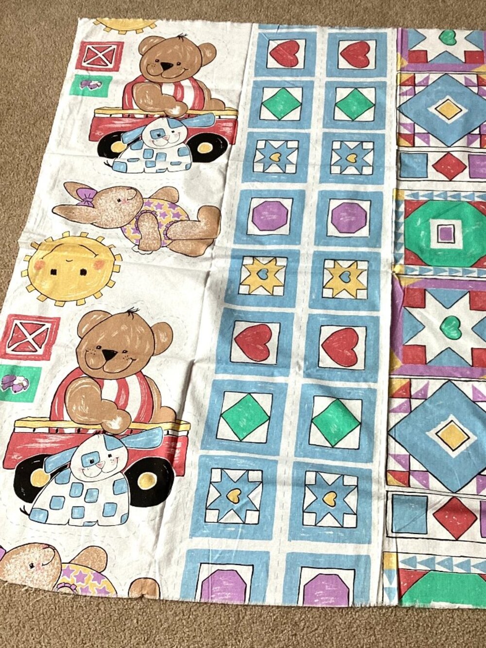 Fabric Quilt Panel Bears Rabbits Cotton  Quilting Sewing Nursery Bedding